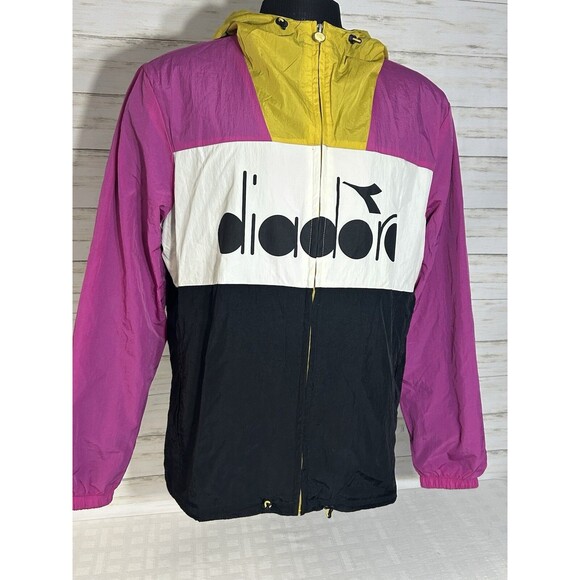 MINTY! Diadora Jacket Mens MEDIUM Pink White Black Yellow Full Zip